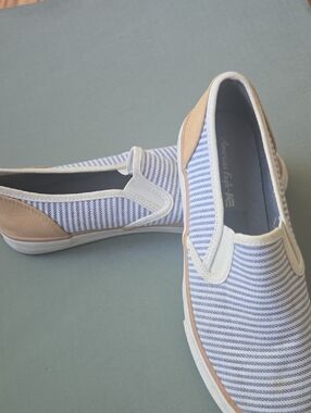 Striped Slip-On Sneakers in Blue and White